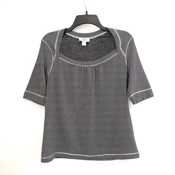 Loft Black and White Striped Babydoll Top Size L - Picture 4 of 5